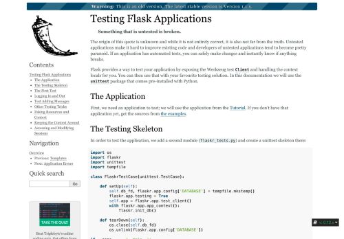 
                            8. Testing Flask Applications — Flask 0.12.4 documentation