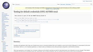 
                            5. Testing for default credentials (OTG-AUTHN-002) - OWASP