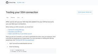
                            4. Testing your SSH connection - User Documentation - GitHub Help
