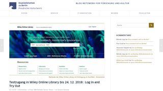 
                            9. Testzugang in Wiley Online Library bis 24. 12. 2018 : Log In and Try Out