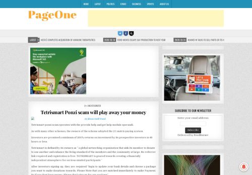
                            6. Tetrismart Ponzi scam will play away your money | PageOne.ng