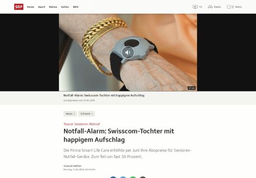 
                            7. Teurer Senioren-Notruf - Notfall-Alarm: Swisscom-Tochter mit ... - SRF