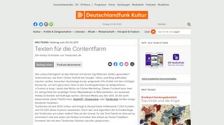 
                            12. Texten für die Contentfarm - Deutschlandfunk Kultur