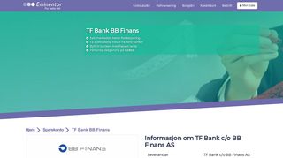 
                            9. TF Bank BB Finans - Sparekonto - Sammenligningstjeneste fra ...