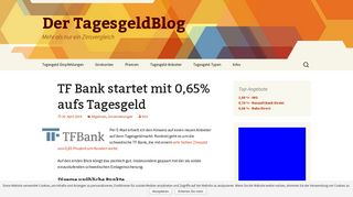 
                            8. TF Bank startet mit 0,65% aufs Tagesgeld » Der TagesgeldBlog