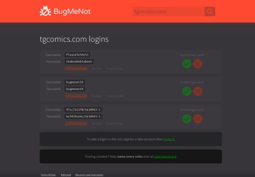 
                            2. tgcomics.com passwords - BugMeNot