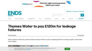 
                            13. Thames Water to pay £120m for leakage failures | Login | The ENDS ...