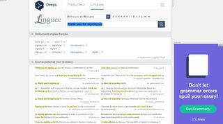 
                            3. thank you for signing up - Traduction française – Linguee