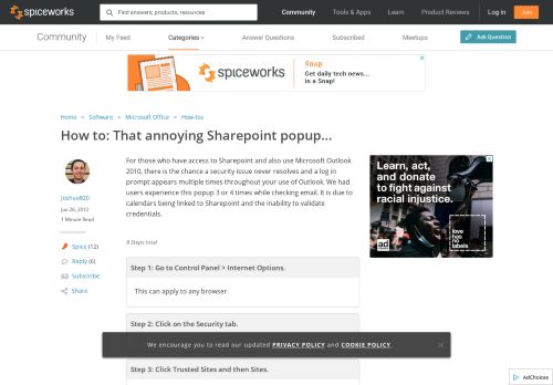 
                            5. That annoying Sharepoint popup... - MS Office - Spiceworks