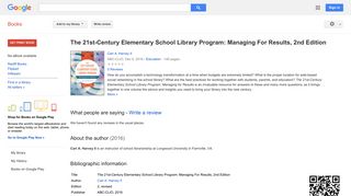 
                            12. The 21st-Century Elementary School Library Program: Managing For ... - Google बुक के परिणाम