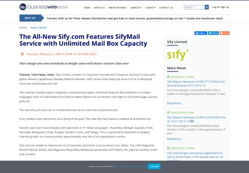 
                            11. The All-New Sify.com Features SifyMail Service with Unlimited Mail ...