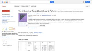 
                            7. The Arithmetic of Tax and Social Security Reform: A User's Guide to ...