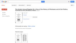 
                            10. The Asiatic Annual Register Or a View of the History of Hindustan ... - Google बुक के परिणाम
