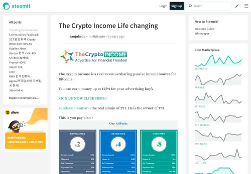 
                            2. The Crypto Income Life changing — Steemit