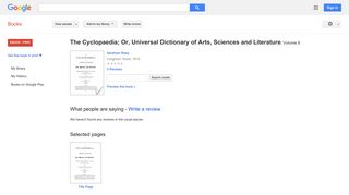 
                            10. The Cyclopaedia; Or, Universal Dictionary of Arts, Sciences and ...