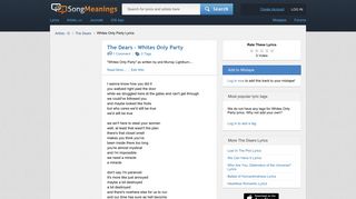 
                            11. The Dears - Whites Only Party Lyrics | SongMeanings