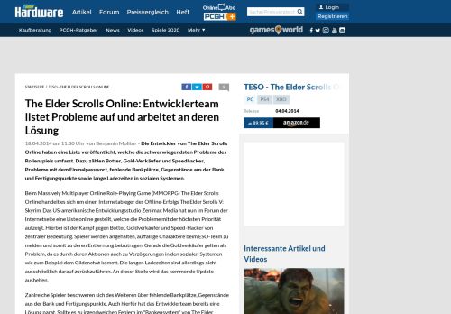 
                            12. The Elder Scrolls Online: Entwicklerteam listet Probleme auf und ...