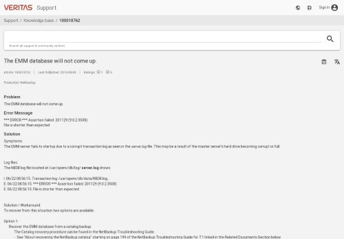 
                            6. The EMM database will not come up. - Veritas