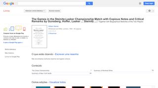 
                            11. The Games in the Steinitz-Lasker Championship Match with Copious ...