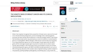 
                            10. THE GENETIC BASIS OF BREAST CANCER AND ITS CLINICAL ...