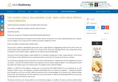 
                            8. THE GIVERS CIRCLE MILLIONAIRE CLUB- 200% CASH BACK ...