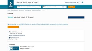 
                            13. The Global Work & Travel Co. Inc. | Complaints | Better Business ...