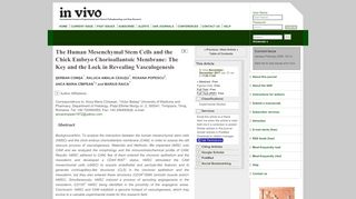 
                            11. The Human Mesenchymal Stem Cells and the Chick Embryo ... - In Vivo