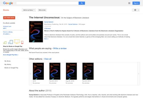 
                            12. The Internet Unconscious: On the Subject of Electronic Literature - Keputusan Buku Google
