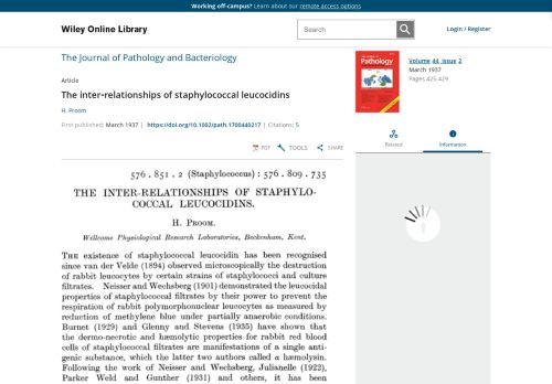 
                            9. The inter‐relationships of staphylococcal leucocidins - Proom - 1937 ...