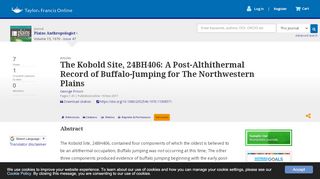 
                            12. The Kobold Site, 24BH406: A Post-Althithermal Record of Buffalo ...