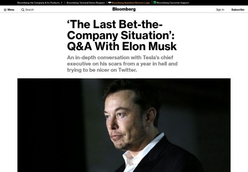 
                            13. 'The Last Bet-the-Company Situation': Q&A With Elon ... - Bloomberg