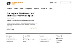 
                            9. The login to Blackboard and Student Portal works again - Mälardalen ...