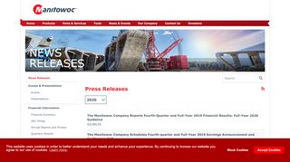 
                            13. The Manitowoc Company, Inc. - Investors - News Releases