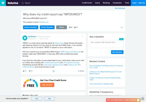 
                            12. The Meaning Of 'WFDS' & 'WFDS/WDS' On A Credit Report