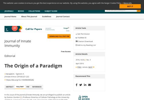 
                            10. The Origin of a Paradigm - FullText - Journal of Innate Immunity ...