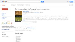 
                            5. The Paranormal and the Politics of Truth: A Sociological Account