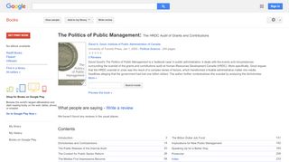 
                            8. The Politics of Public Management: The HRDC Audit of Grants and ...