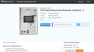 
                            8. The Press-Tribune from Roseville, California on October 18, 1929 · 2
