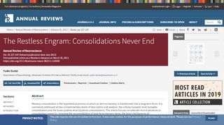 
                            5. The Restless Engram: Consolidations Never End | Annual Review of ...