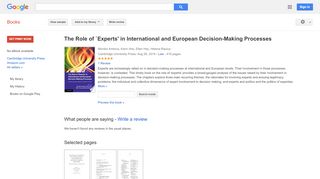 
                            13. The Role of `Experts' in International and European ...