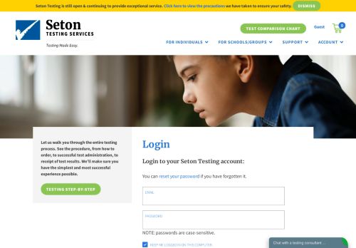
                            5. The Seton Shopping Cart Login Page - Seton Testing Services