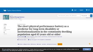 
                            7. The short physical performance battery as a predictor for long term ...