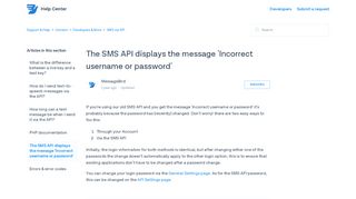 
                            11. The SMS API displays the message 'Incorrect username or password'