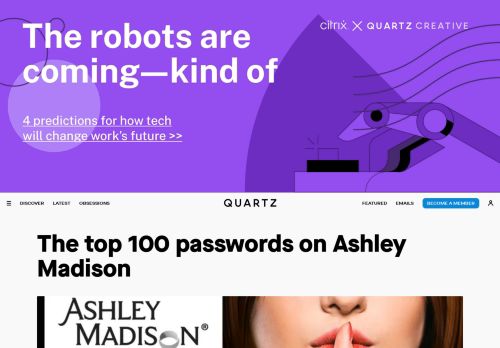
                            8. The top 100 passwords on Ashley Madison — Quartz
