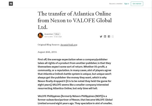 
                            11. The transfer of Atlantica Online from Nexon to VALOFE Global Ltd.