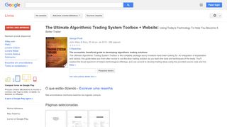 
                            12. The Ultimate Algorithmic Trading System Toolbox + Website: Using ... - Resultado da Pesquisa de livros Google