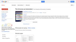 
                            11. The Universe as Automaton: From Simplicity and Symmetry to Complexity - Google Books Result