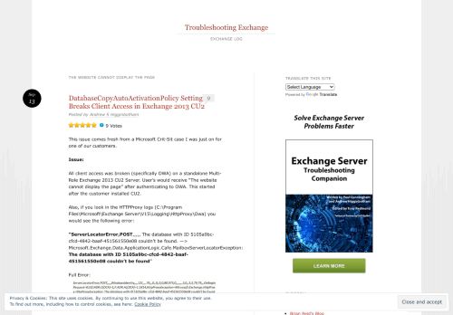 
                            7. The website cannot display the page | Troubleshooting Exchange