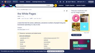 
                            13. the White Pages | meaning in the Cambridge English Dictionary