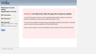 
                            8. the Willis Application Portal INT Username INT Password RSA SecurID